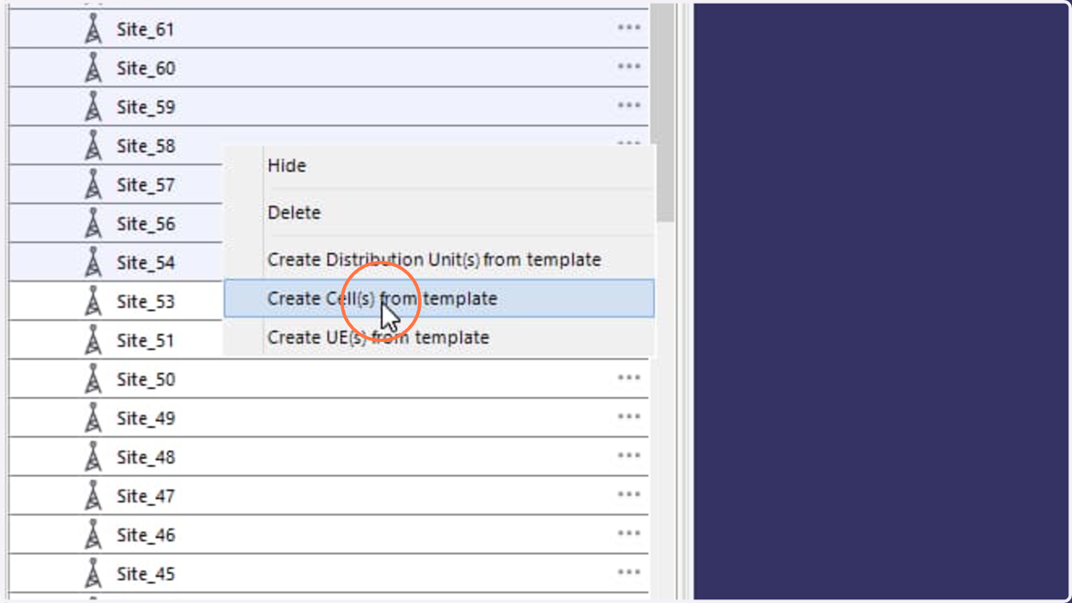 Select Create Cell(s) from template action